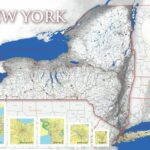 New York State Map shaded relief (grey) Wall Art 36'x24' Wall Decor Satin Poster