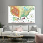 USA Map High Detailed + Colored Relief Wall Art 36'x24' Wall Decor Satin Poster