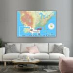 USA Map High Detailed + Colored Relief Wall Art 36'x24' Wall Decor Satin Poster 