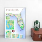 Florida State Map High Detailed, Wall Art 36'x24' Wall Decor Satin Poster 