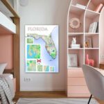 Florida State Map High Detailed, Wall Art 36'x24' Wall Decor Satin Poste