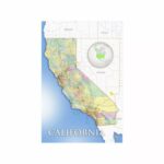 California State Map colored counties Wall Art 24'x36' Wall Decor Satin Poster 