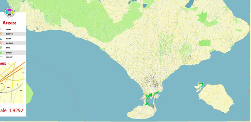 Bali Island Indonesia High Detailed Vector Map Editable Layered Adobe Illustrator + raster relief