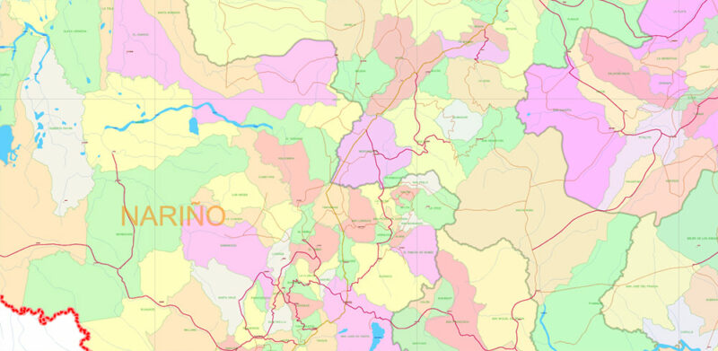 Colombia High Detailed Vector Map: Admin, Roads, Cities and Towns Editable Layered Adobe Illustrator