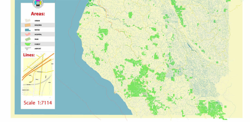 Humboldt County California USA High Detailed Vector Map Editable Layered Adobe Illustrator
