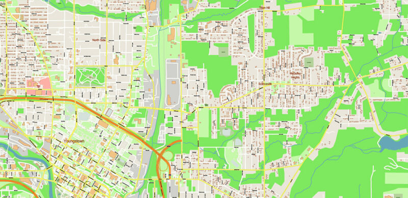 Mahoning + Portage + Trumbull counties Ohio USA High Detailed Vector Map Editable Layered Adobe Illustrator Scale 1:3532