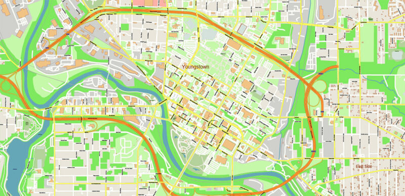 Mahoning + Portage + Trumbull counties Ohio USA High Detailed Vector Map Editable Layered Adobe Illustrator Scale 1:3532