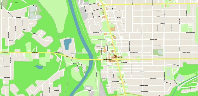 Mahoning + Portage + Trumbull counties Ohio USA High Detailed Vector Map Editable Layered Adobe Illustrator Scale 1:3532