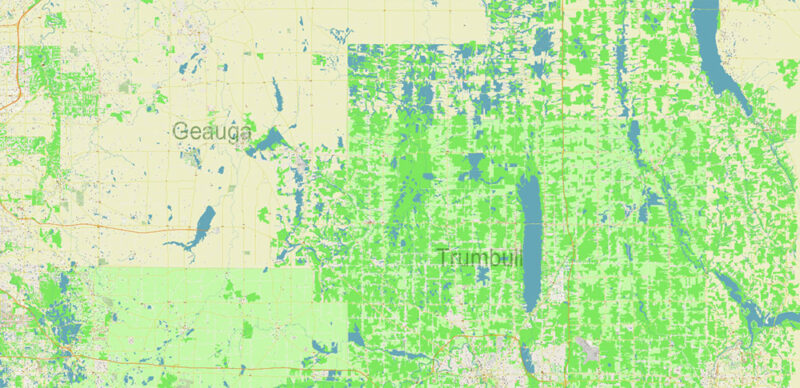 Mahoning + Portage + Trumbull counties Ohio USA High Detailed Vector Map Editable Layered Adobe Illustrator Scale 1:3532