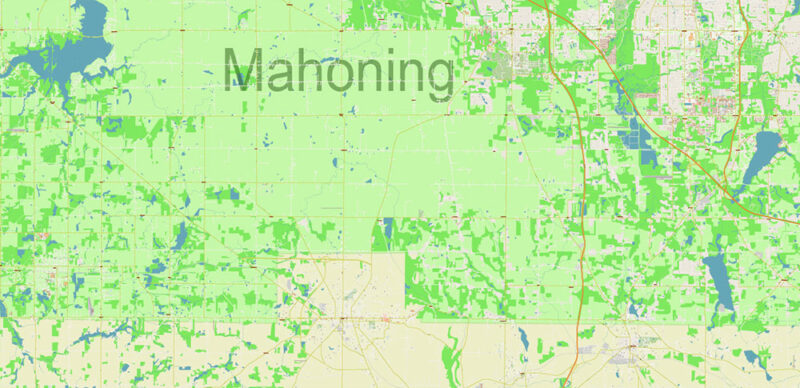 Mahoning + Portage + Trumbull counties Ohio USA High Detailed Vector Map Editable Layered Adobe Illustrator Scale 1:3532