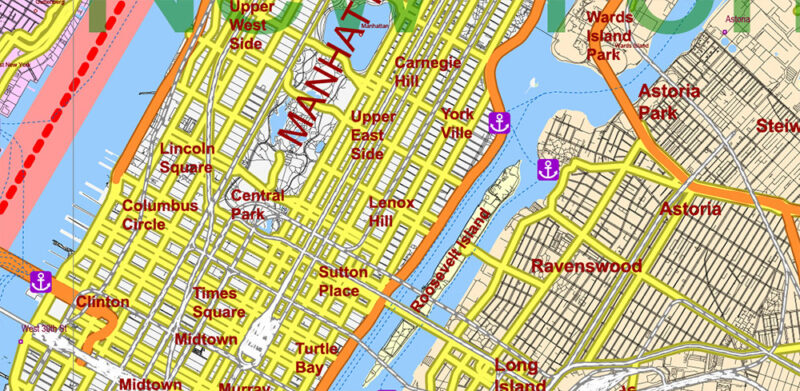New York City USA + 100 miles radius area High Detailed Vector Map Editable Layered Adobe Illustrator
