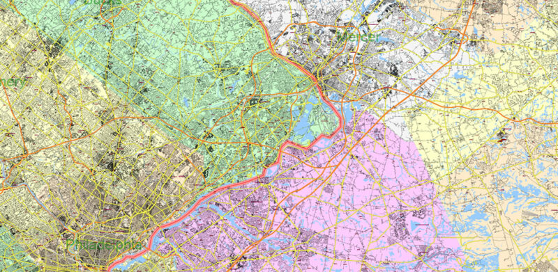 New York City USA + 100 miles radius area High Detailed Vector Map Editable Layered Adobe Illustrator