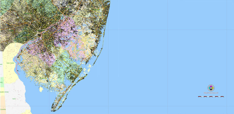 New York City USA + 100 miles radius area High Detailed Vector Map Editable Layered Adobe Illustrator