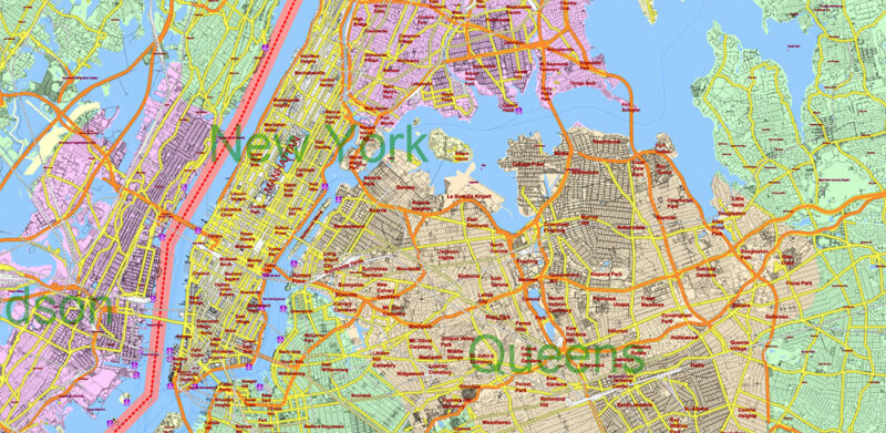 New York City USA + 100 miles radius area High Detailed Vector Map Editable Layered Adobe Illustrator