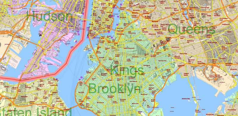 New York City USA + 100 miles radius area High Detailed Vector Map Editable Layered Adobe Illustrator