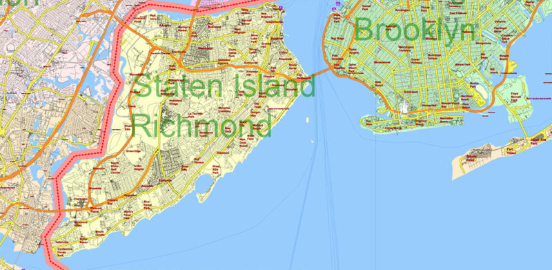 New York City USA + 100 miles radius area High Detailed Vector Map Editable Layered Adobe Illustrator