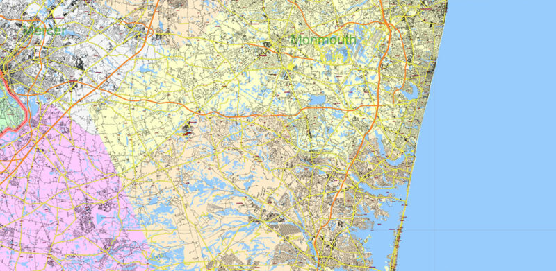 New York City USA + 100 miles radius area High Detailed Vector Map Editable Layered Adobe Illustrator