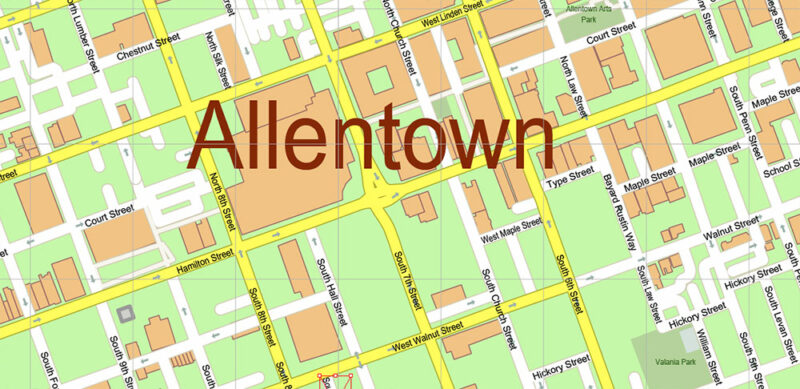 Allentown + Lehigh County Pennsylvania USA High Detailed Vector Map Editable Layered Adobe Illustrator Scale 1:3566