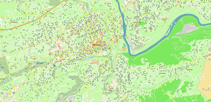 Allentown + Lehigh County Pennsylvania USA High Detailed Vector Map Editable Layered Adobe Illustrator Scale 1:3566