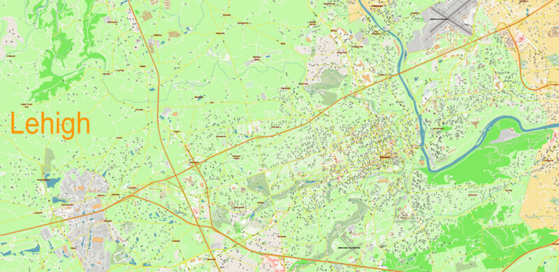 Allentown + Lehigh County Pennsylvania USA High Detailed Vector Map Editable Layered Adobe Illustrator Scale 1:3566