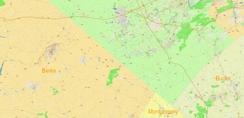 Allentown + Lehigh County Pennsylvania USA High Detailed Vector Map Editable Layered Adobe Illustrator Scale 1:3566