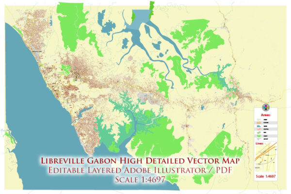 Libreville Gabon High Detailed Vector Map Editable Layered Adobe Illustrator