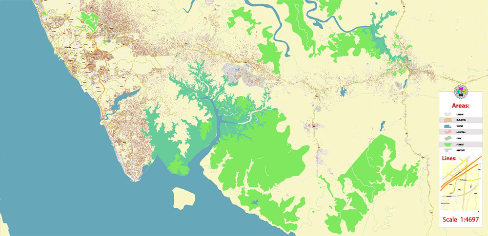 Libreville Gabon High Detailed PDF Vector Map Editable Layered Adobe PDF