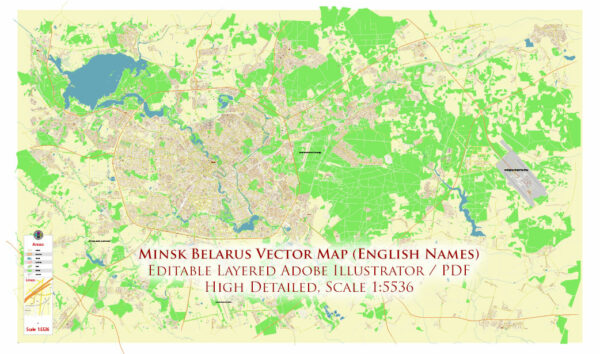 Minsk Belarus Vector Map High Detailed (English) editable layered Adobe Illustrator