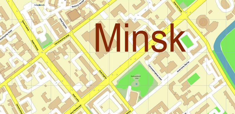 Minsk Belarus Vector Map High Detailed (English) editable layered Adobe Illustrator