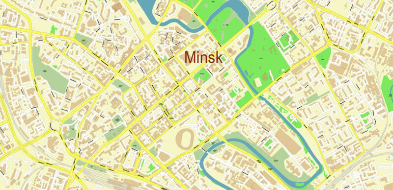 Minsk Belarus Vector Map High Detailed (English) editable layered Adobe Illustrator