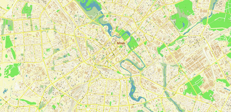 Minsk Belarus Vector Map High Detailed (English) editable layered Adobe Illustrator