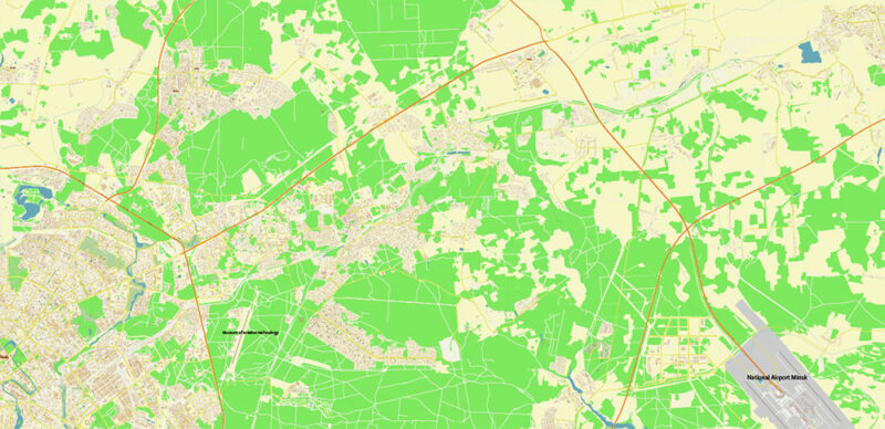 Minsk Belarus Vector Map High Detailed (English) editable layered Adobe Illustrator