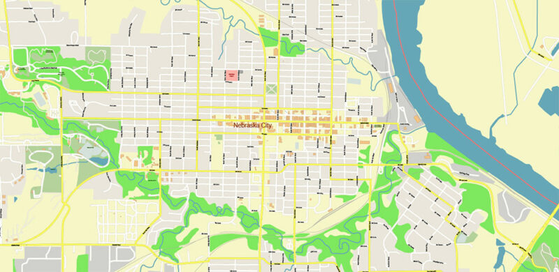 Omaha+ surrounding areas, Nebraska US High Detailed Vector Map Editable Layered Adobe Illustrator