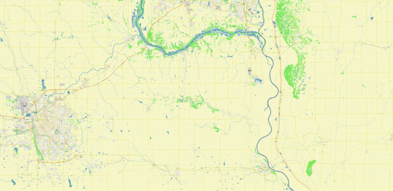 Omaha+ surrounding areas, Nebraska US High Detailed Vector Map Editable Layered Adobe Illustrator