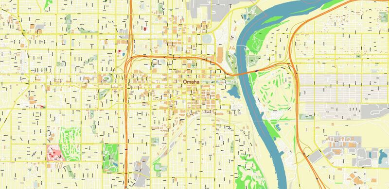 Omaha+ surrounding areas, Nebraska US High Detailed Vector Map Editable Layered Adobe Illustrator