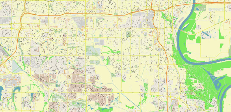 Omaha+ surrounding areas, Nebraska US High Detailed Vector Map Editable Layered Adobe Illustrator