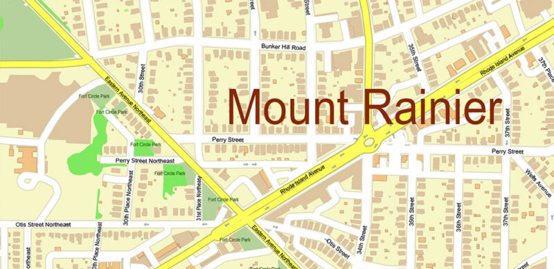 Part Washington North DC USA Vector Map High Detailed editable layered + Separated Fragment Adobe Illustrator