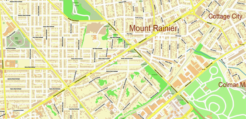 Part Washington North DC USA Vector Map High Detailed editable layered + Separated Fragment Adobe Illustrator
