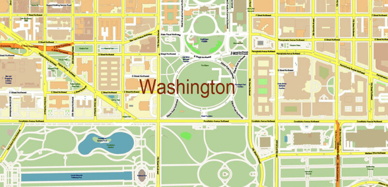 Washington North DC USA Vector Map High Detailed editable layered + Separated Fragment Adobe Illustrator