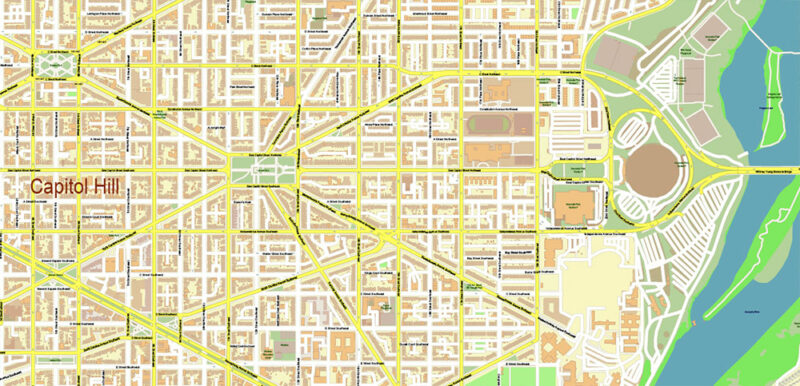 Washington North DC USA Vector Map High Detailed editable layered + Separated Fragment Adobe Illustrator
