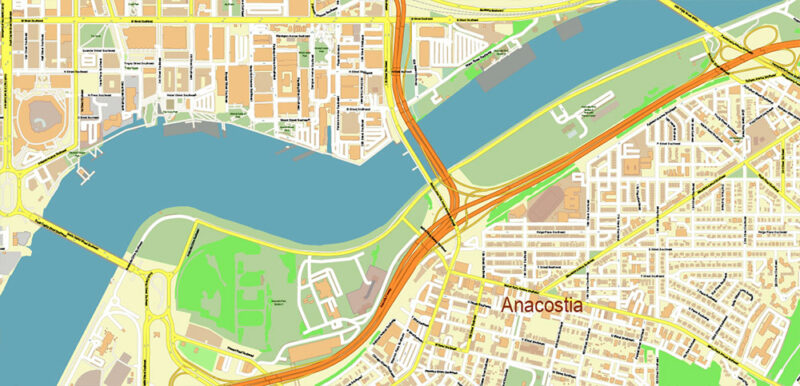 Washington North DC USA Vector Map High Detailed editable layered + Separated Fragment Adobe Illustrator