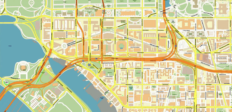 Washington North DC USA Vector Map High Detailed editable layered + Separated Fragment Adobe Illustrator