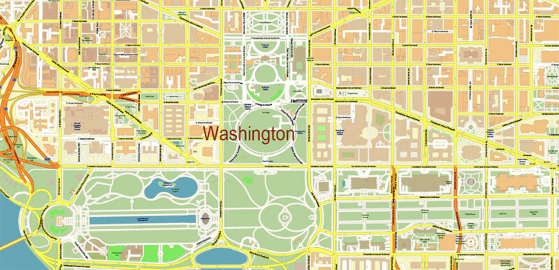 Washington North DC USA Vector Map High Detailed editable layered + Separated Fragment Adobe Illustrator