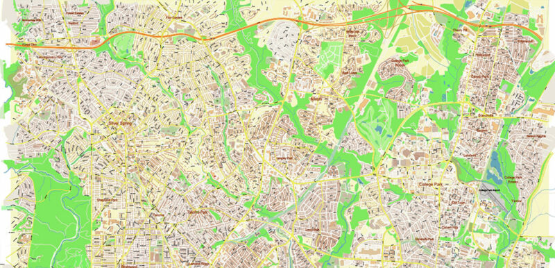 Washington North DC USA Vector Map High Detailed editable layered + Separated Fragment Adobe Illustrator