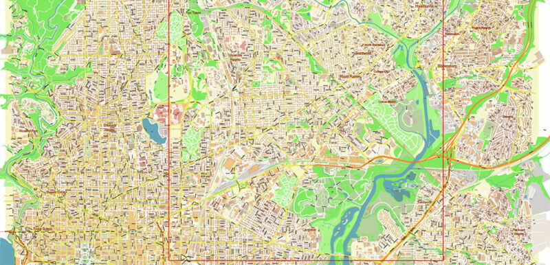 Washington North DC USA Vector Map High Detailed editable layered + Separated Fragment Adobe Illustrator