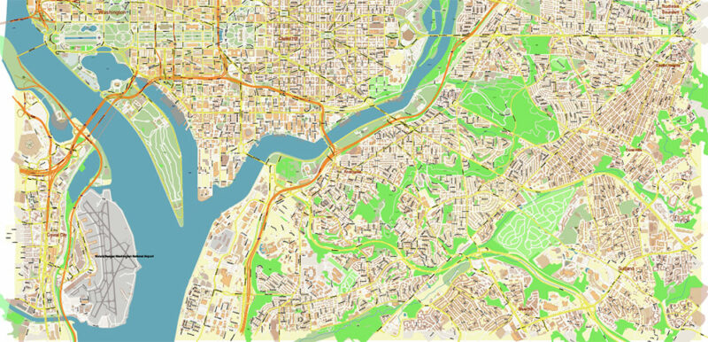 Washington North DC USA Vector Map High Detailed editable layered + Separated Fragment Adobe Illustrator