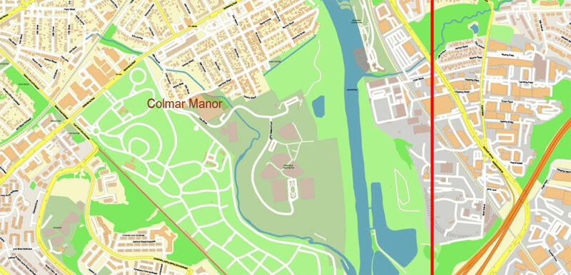 Washington North DC USA Vector Map High Detailed editable layered + Separated Fragment Adobe Illustrator
