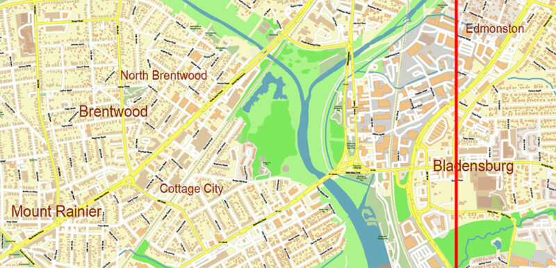 Washington North DC USA Vector Map High Detailed editable layered + Separated Fragment Adobe Illustrator