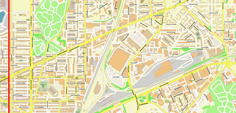 Washington North DC USA Vector Map High Detailed editable layered + Separated Fragment Adobe Illustrator
