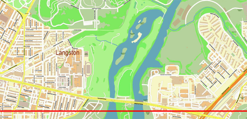 Washington North DC USA Vector Map High Detailed editable layered + Separated Fragment Adobe Illustrator
